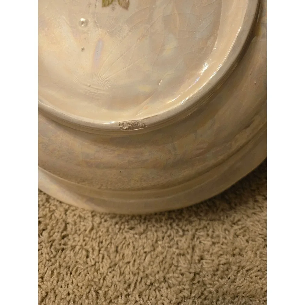 Vintage‎ Iridescent Lusterware Ceramic Wash Basin Bowl Rosebud Floral Scalloped
